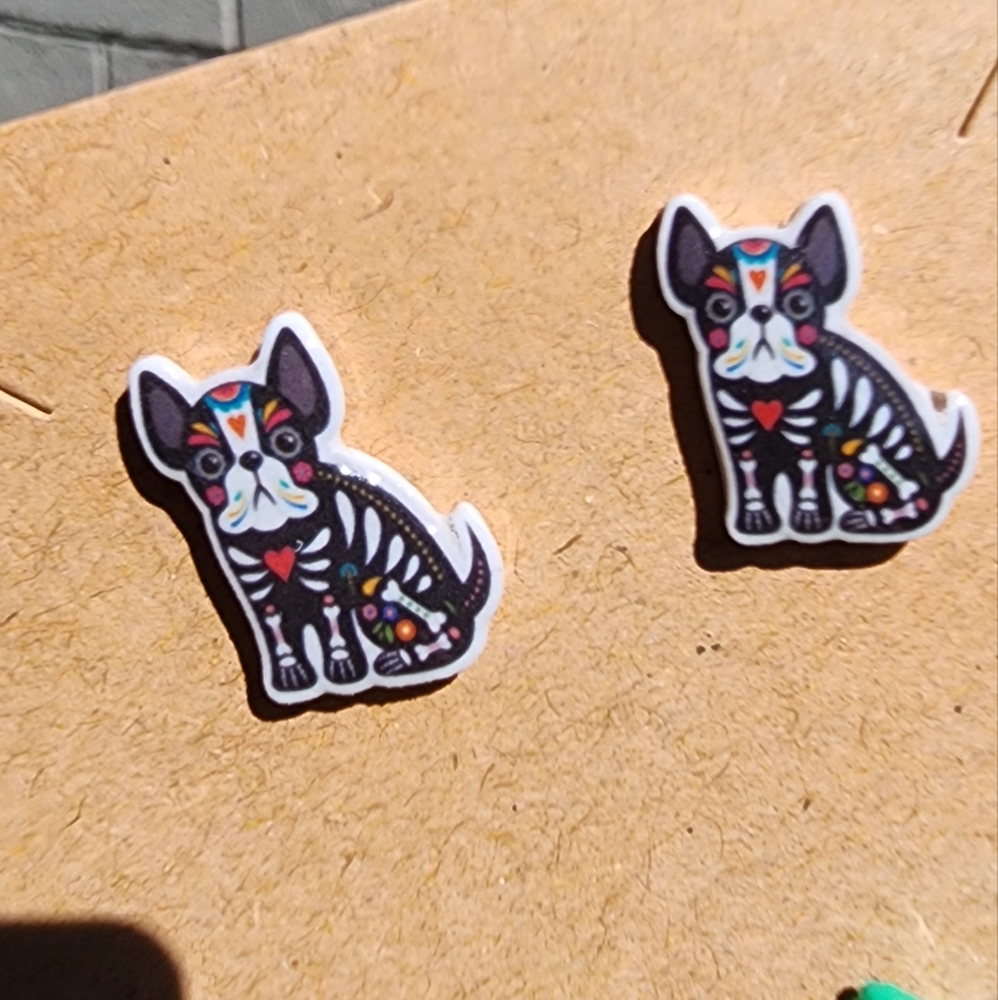 Sugar Skull French Bulldog Earrings